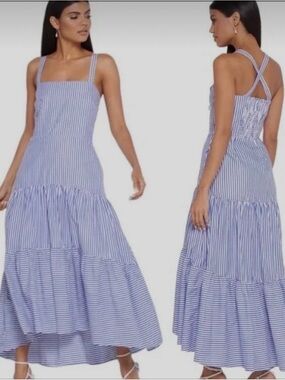 Banana Republic Blue & White Striped Square-Neck Maxi Dress
